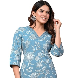 Rimeline Womens Cotton Printed Kurta with Embellished