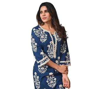 Rimeline Womens Cotton Printed Kurta with Lace