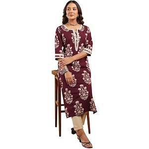Rimeline Womens Cotton Printed Kurta with Lace