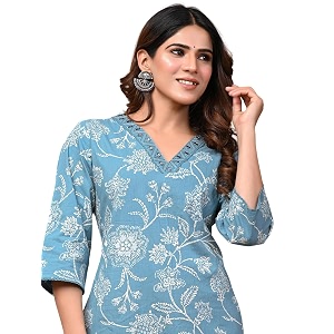 Rimeline Womens Cotton Printed Kurta with Embellished