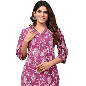 Rimeline Womens Cotton Printed Kurta with Embellished