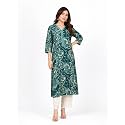 Rimeline Womens Cotton Printed Kurta with Lace-Trim