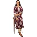 Rimeline Womens Cotton Printed Kurta with Lace