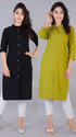 Rimeline Pack of 2 Solid Pure Cotton Straight Kurta for Women (Black, Light Green)