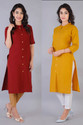 Rimeline Pack of 2 Solid Pure Cotton Straight Kurta for Women (Maroon, Yellow)