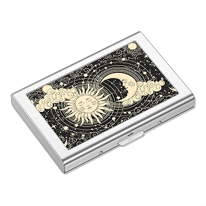 rimilak metal credit card holder mini credit card wallet rfid blocking slim metal hard case for women men sun moon modern