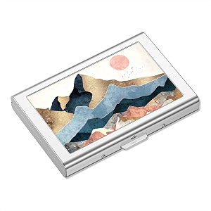 rimilak metal credit card holder mini credit card wallet rfid blocking slim metal hard case for women men watercolor sunset modern