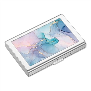 rimilak metal credit card holder mini credit card wallet rfid blocking slim metal hard case for women men purple gold marble modern