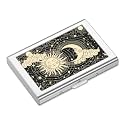 Rimilak Metal Credit Card Holder, Mini Credit Card Wallet RFID Blocking Slim Metal Hard Case for Women Men, Sun Moon, Modern