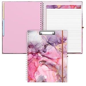 rimilak spiral clipboard folio with refillable lined notepad 145 x 98inch hardcover clipboard with 5 interior pockets elastic band and pen loop series cute stylish clipfolio pink gold marble
