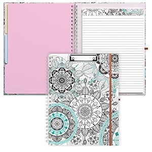 rimilak spiral clipboard folio with refillable lined notepad 145 x 98inch hardcover clipboard with 5 interior pockets elastic band and pen loop series cute stylish clipfolio mandala flower