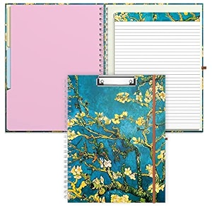 rimilak spiral clipboard folio with refillable lined notepad 145 x 98 in hardcover cover with 5 interior pockets elastic band and pen loop series cute stylish clipfolio almond tree
