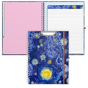 rimilak spiral clipboard folio with refillable lined notepad 145 x 98 in hardcover cover with 5 interior pockets elastic band and pen loop series cute stylish clipfolio starry sky