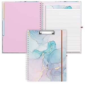 rimilak spiral clipboard folio with refillable lined notepad 145 x 98 in hardcover cover with 5 interior pockets elastic band and pen loop series cute stylish clipfolio purple marble