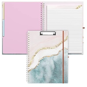 rimilak spiral clipboard folio with refillable lined notepad 145 x 98 in hardcover cover with 5 interior pockets elastic band and pen loop series cute stylish clipfolio abstract marble