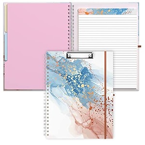 rimilak spiral clipboard folio with refillable lined notepad 145 x 98 in hardcover cover with 5 interior pockets elastic band and pen loop series cute stylish clipfolio abstract marble