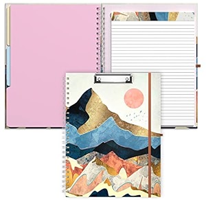 rimilak spiral clipboard folio with refillable lined notepad 145 x 98 in hardcover cover with 5 interior pockets elastic band and pen loop series cute stylish clipfolio watercolor sunset