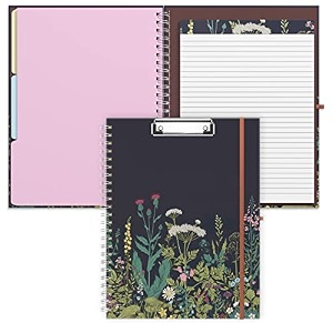rimilak spiral clipboards folio with refillable lined notepad 145 x 98 in hardcover cover with 5 interior pockets elastic band and pen loop series cute stylish clipfolio daisy flower