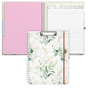 rimilak spiral clipboard folio with refillable lined notepad 145 x 98 in hardcover cover with 5 interior pockets elastic band and pen loop series cute stylish clipfolio bohe leaves