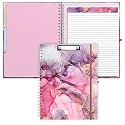 Rimilak Spiral Clipboard Folio with Refillable Lined Notepad, 14.5 x 9.8Inch, Hardcover Clipboard with 5 Interior Pockets, Elastic Band and Pen Loop Series. Cute Stylish Clipfolio, Pink Gold Marble