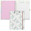 Rimilak Spiral Clipboard Folio with Refillable Lined Notepad, 14.5 x 9.8 in, Hardcover Cover with 5 Interior Pockets, Elastic Band and Pen Loop Series. Cute Stylish Clipfolio, Green Leaves
