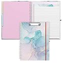 Rimilak Spiral Clipboard Folio with Refillable Lined Notepad, 14.5 x 9.8 In, Hardcover Cover with 5 Interior Pockets, Elastic Band and Pen Loop Series. Cute Stylish Clipfolio, Purple Marble