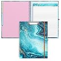 Rimilak Spiral Clipboard Folio with Refillable Lined Notepad, 14.5 x 9.8 In, Hardcover Cover with 5 Interior Pockets, Elastic Band and Pen Loop Series. Cute Stylish Clipfolio, Teal Marble