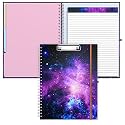 Rimilak Spiral Clipboard Folio with Refillable Lined Notepad, 14.5 x 9.8 In, Hardcover Cover with 5 Interior Pockets, Elastic Band and Pen Loop Series. Cute Stylish Clipfolio, Galaxy