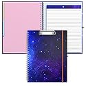 Rimilak Spiral Clipboard Folio with Refillable Lined Notepad, 14.5 x 9.8 In, Hardcover Cover with 5 Interior Pockets, Elastic Band and Pen Loop Series. Cute Stylish Clipfolio, Purple Nebula