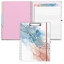 Rimilak Spiral Clipboard Folio with Refillable Lined Notepad, 14.5 x 9.8 In, Hardcover Cover with 5 Interior Pockets, Elastic Band and Pen Loop Series. Cute Stylish Clipfolio, Abstract Marble