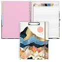 Rimilak Spiral Clipboard Folio with Refillable Lined Notepad, 14.5 x 9.8 In, Hardcover Cover with 5 Interior Pockets, Elastic Band and Pen Loop Series. Cute Stylish Clipfolio, Watercolor Sunset