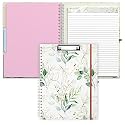 Rimilak Spiral Clipboard Folio with Refillable Lined Notepad, 14.5 x 9.8 In, Hardcover Cover with 5 Interior Pockets, Elastic Band and Pen Loop Series. Cute Stylish Clipfolio, Bohe Leaves
