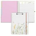Rimilak Spiral Clipboard Folio with Refillable Lined Notepad, 14.5 x 9.8 In, Hardcover Cover with 5 Interior Pockets, Elastic Band and Pen Loop Series. Cute Stylish Clipfolio, Butterfly Flower