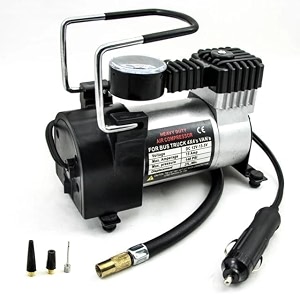heavy duty metal electric car air compressor with pressure gauge 12v dc portable tyre inflator air pump for car trucks bus bike auto amp van 150 psi high pressure vertical