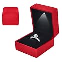 Ring Box With LED Light, Velvet Ring Boxs, Jewelry Display Gift Box with LED Internal Lighting, LED Lighted up Ring Storage Holder Display Case, for Proposal Engagement Wedding, 5.8*6.3*5cm, Red