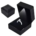 Ring Box With LED Light, Velvet Ring Boxs, Jewelry Display Gift Box with LED Internal Lighting, LED Lighted up Ring Storage Display Case, for Proposal Engagement Wedding, 5.8*6.3*5cm, StarryBlack