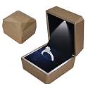 Ring Box With LED Light, Velvet Ring Boxs, Jewelry Display Gift Box with LED Internal Lighting, LED Lighted up Ring Storage Holder Display Case, for Proposal Engagement Wedding, 5.8*6.3*5cm, Gold-a