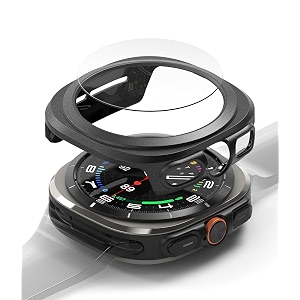 ringke slim amp glass compatible with samsung galaxy watch ultra 47mm case combo anti-scratch hard pc frame protection cover with hd clear tempered glass screen protector - titanium black