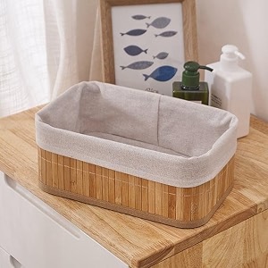 rioware eco-friendly natural bamboo storage basket bin organizer rectangular multipurpose storage basket for kitchen bathroom pantry bedroom amp office medium 1 piece