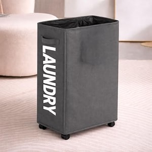 rioware foldable laundry basket with wheels  portable laundry bagtoy storage organizercloth bin washing clothes storage basket and movable storage solution grey large urbanelite