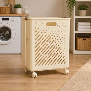 rioware foldable laundry basket with wheels  portable laundry bagtoy storage organizercloth bin washing clothes storage basket and movable storage solution fibers  cream white clothnest