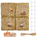 Ripeng 4 Pcs 6 Inch Hermit Crab Climbing Wall Adjustable Reptile Decor with 16 Suction Cups Hook and 1 Hemp Rope for 10 Gallon Tank Hermit Crab Supplies Fish Tank Decorations Climbing Toy