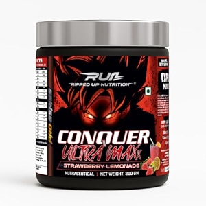 ripped up nutrition conquer ultra maxx- pre workout- 300gm strawberry lemonade powder 1 count 30 servings