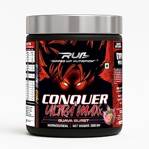 ripped up nutrition conquer ultra maxx- pre workout 300gm guava burst powder 1 count 30 servings