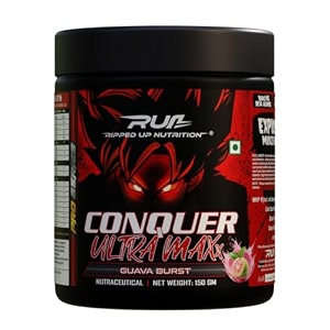ripped up nutrition conquer ultra maxx- pre workout- 150gm guava burst powder 1 count 15 servings