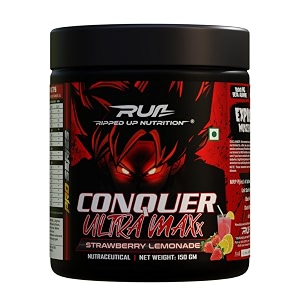 ripped up nutrition conquer ultra maxx- pre workout-150 gm 150 gmstrawberry lemonadepowder1 count15 servings