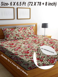 risingstar cotton double fitted elastic 250 tc printed 1 bedsheet with 2 pillow covers