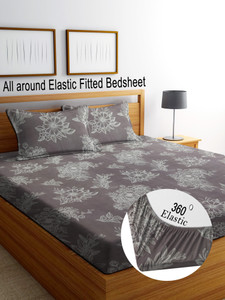 risingstar cotton king fitted elastic 250 tc floral 1 bedsheet with 2 pillow covers