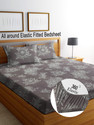 RisingStar Cotton King Fitted (Elastic) 250 TC Floral 1 Bedsheet with 2 Pillow Covers