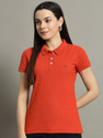 RISS Solid Women Polo Neck Orange T-Shirt